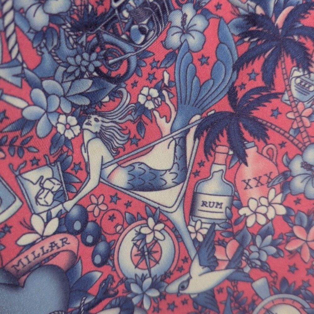 Peter Millar Seaside Swim Trunks Lined Men's Large Pink Blue Ship Rum Mermaid